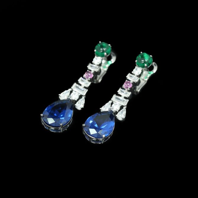 925 Silver Gold-Plated Royal Blue High Carbon Diamond Earrings – Elegant & Timeless Design - Image 4