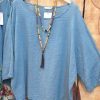 Blue Printed Comfortable Loose 3/4 Sleeve Two Piece Suit - Image 2