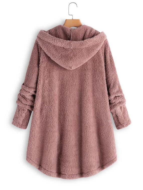 Casual Long Sleeve Solid Button Warm Hooded Coat With Pockets - Image 2