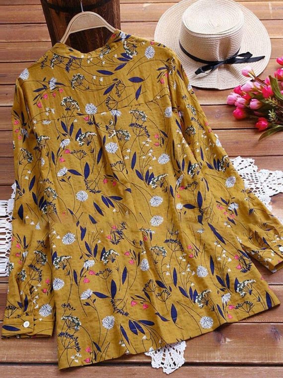Casual Long Sleeve Floral Printed Collared Blouse & Shirts - Image 4
