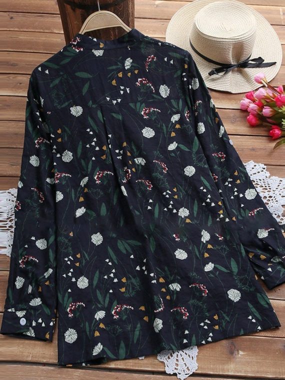 Casual Long Sleeve Floral Printed Collared Blouse & Shirts - Image 2