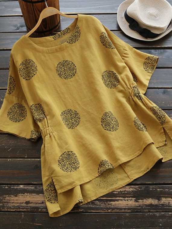Crew Neck Polka Dot Print Casual Half Sleeve Shirts & Tops - Image 4