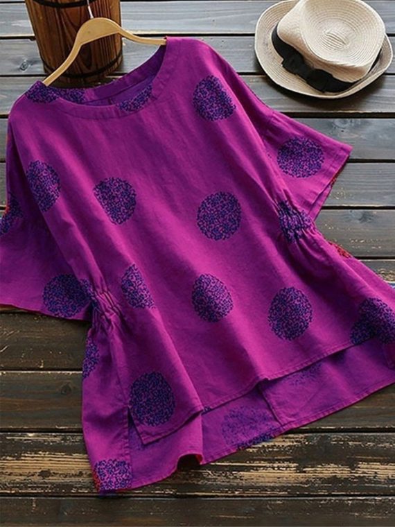 Crew Neck Polka Dot Print Casual Half Sleeve Shirts & Tops - Image 3