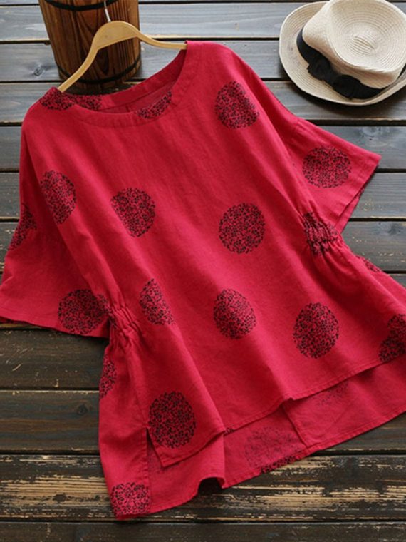 Crew Neck Polka Dot Print Casual Half Sleeve Shirts & Tops - Image 2