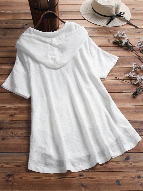 Casual Tops 3/4 Sleeve Hooded Blouse With Pockets - Image 2