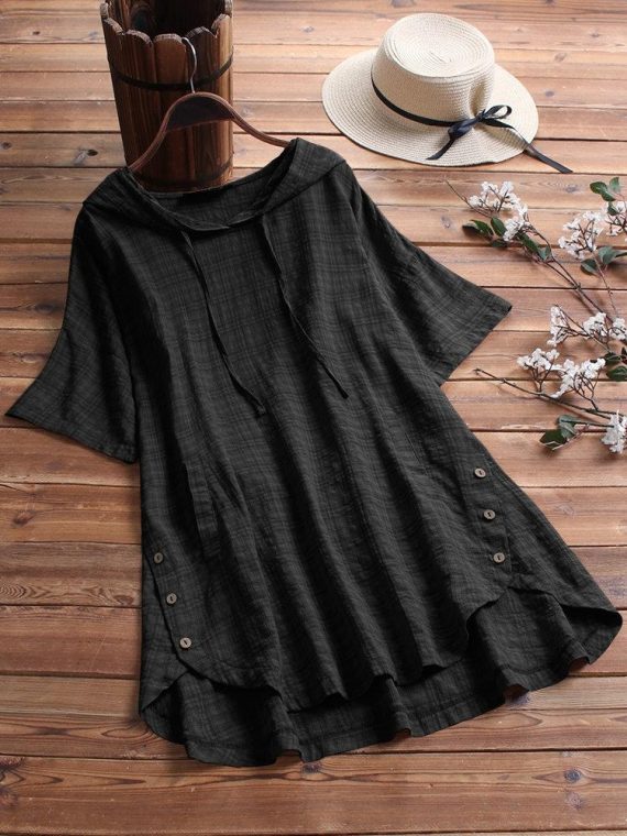 Casual Tops 3/4 Sleeve Hooded Blouse With Pockets - Image 5