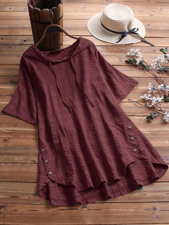 Casual Tops 3/4 Sleeve Hooded Blouse With Pockets - Image 6