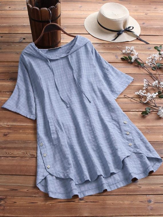 Casual Tops 3/4 Sleeve Hooded Blouse With Pockets - Image 7