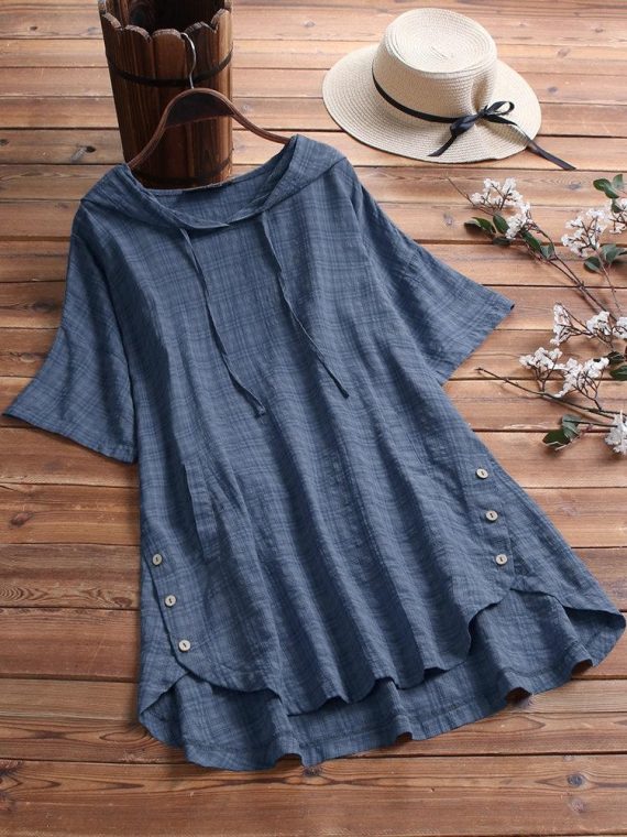 Casual Tops 3/4 Sleeve Hooded Blouse With Pockets - Image 8