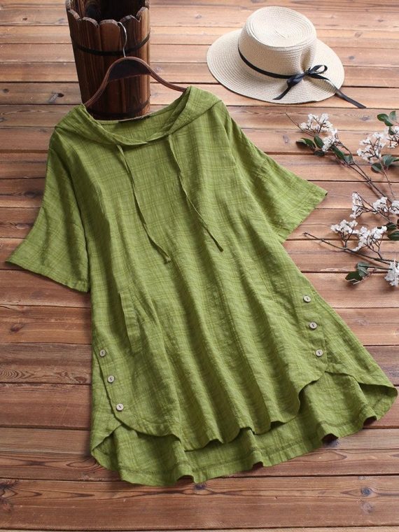 Casual Tops 3/4 Sleeve Hooded Blouse With Pockets - Image 10
