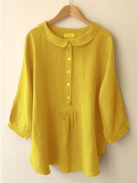 Casual Tops Long Sleeve Collared Blouse With Button - Image 3