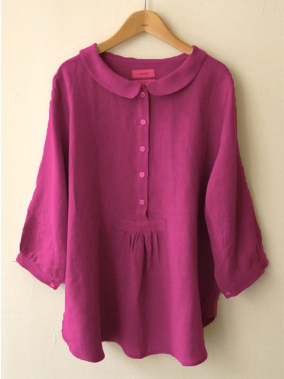 Casual Tops Long Sleeve Collared Blouse With Button - Image 2