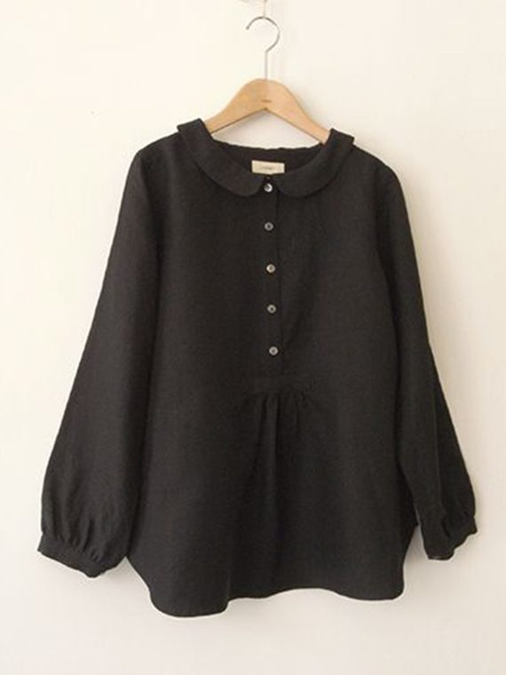 Casual Tops Long Sleeve Collared Blouse With Button - Image 4