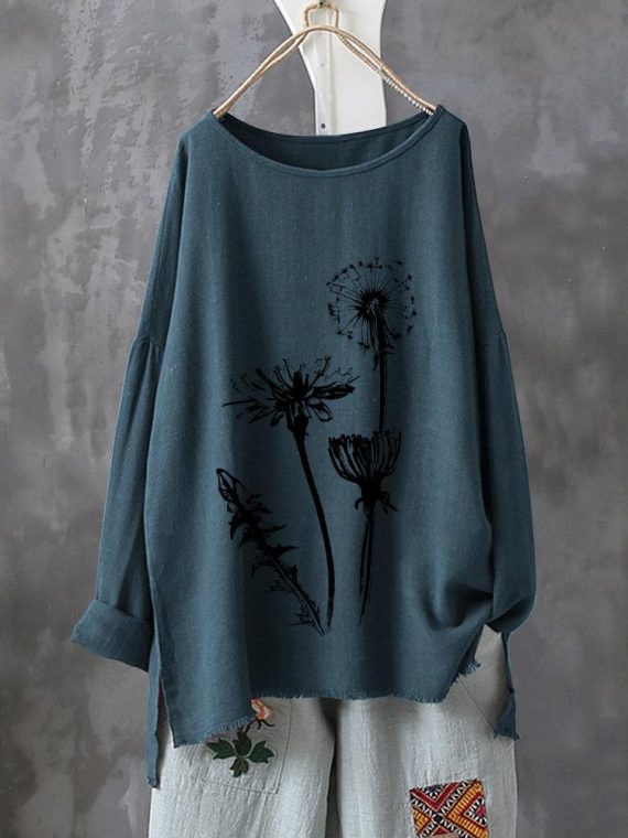 Casual Tops O-neck Floral Long Sleeve Printed Blouse & Shirts
