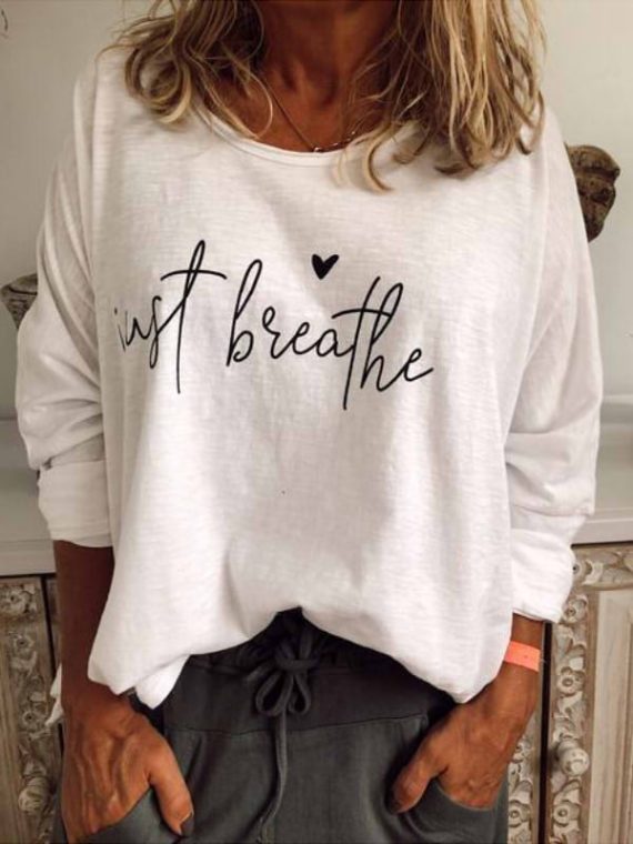 Casual Crew Neck Long Sleeve  Alphabet Printed Blouse - Image 2