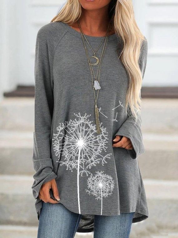 Casual Tops Long Sleeve Crew Neck Floral Printed Sweatshirts - Image 3