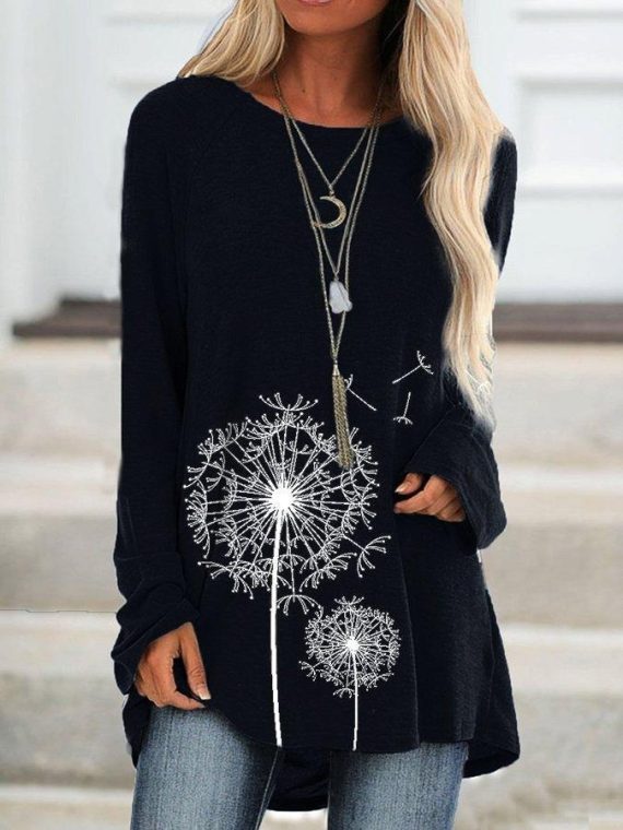 Casual Tops Long Sleeve Crew Neck Floral Printed Sweatshirts