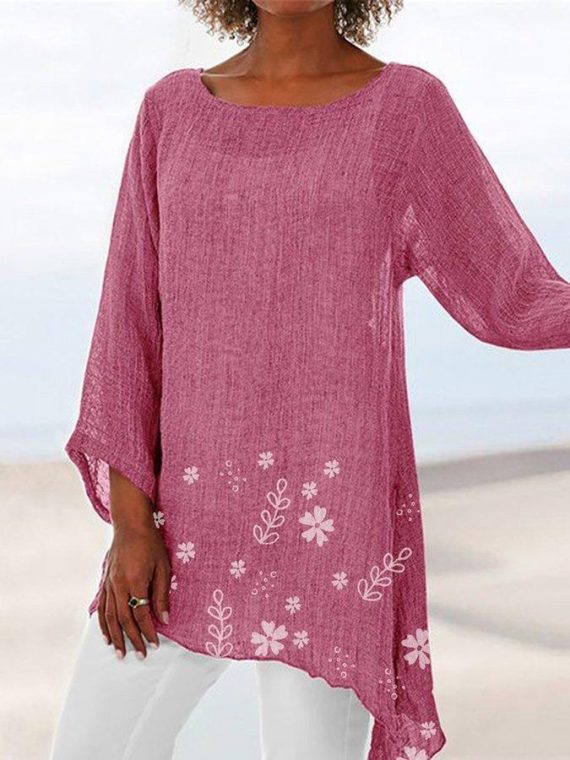 Crew Neck Printed Daily Long Sleeve Blouse