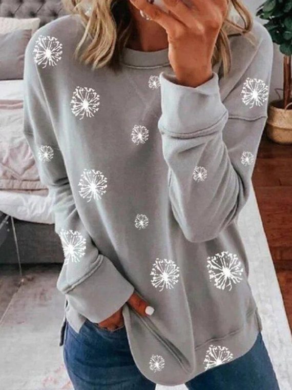 Casual Long Sleeve Round Neck Snowflakes Printed Sweatshirts