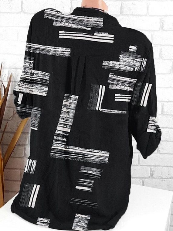 Black Casual Collared Geometric Printed Shirts & Tops - Image 3