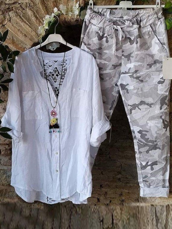 White Summer Printed Two Piece Suit