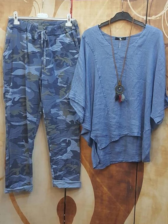 Irregular Hem Big Round Neck FivePoint Sleeve TwoPiece Suit