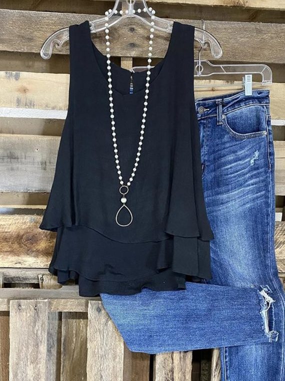 Casual Cascading Ruffled Tank Tops - Image 2