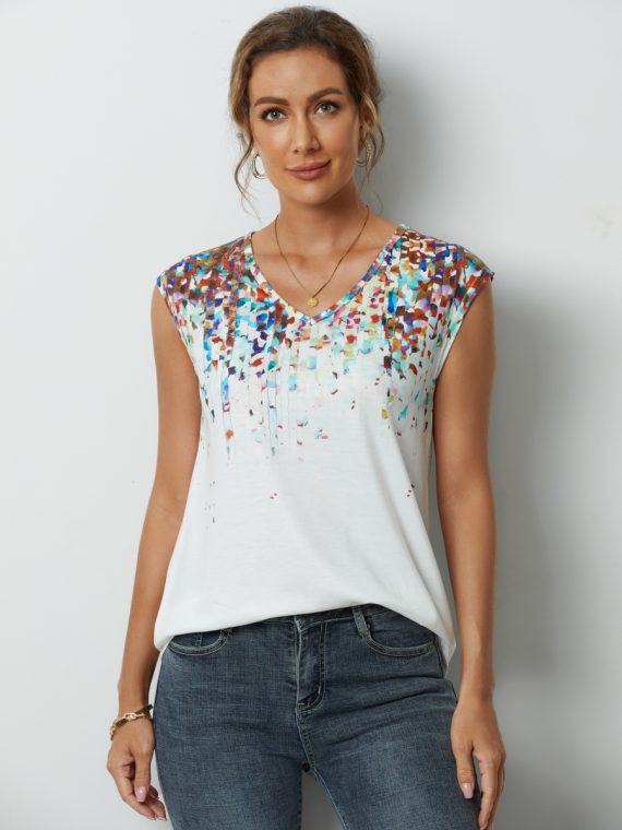 Tie-dye Print V-neck Casual Blouse