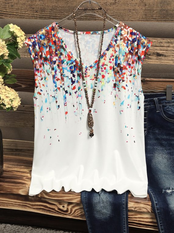 Tie-dye Print V-neck Casual Blouse - Image 3