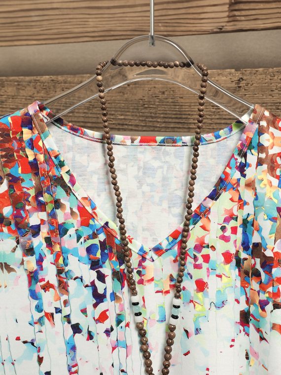 Tie-dye Print V-neck Casual Blouse - Image 4