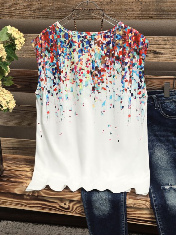 Tie-dye Print V-neck Casual Blouse - Image 6