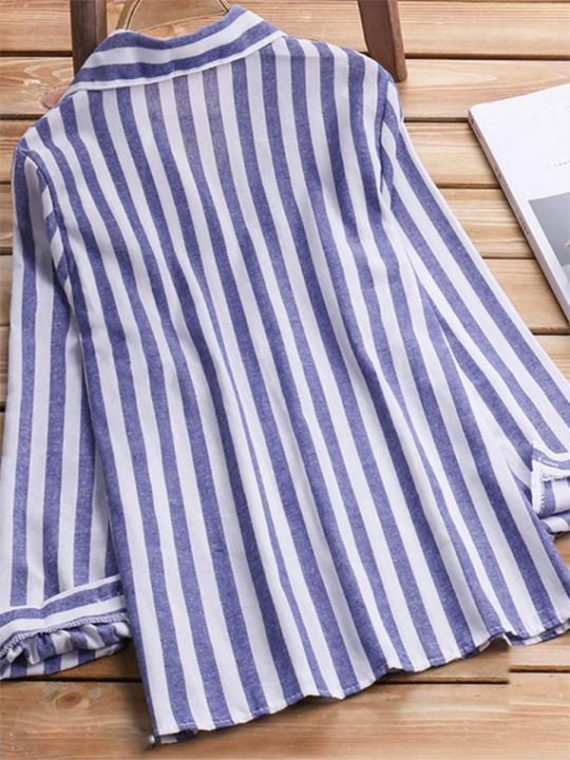 Blue Stripe Lapel Blouse - Image 2