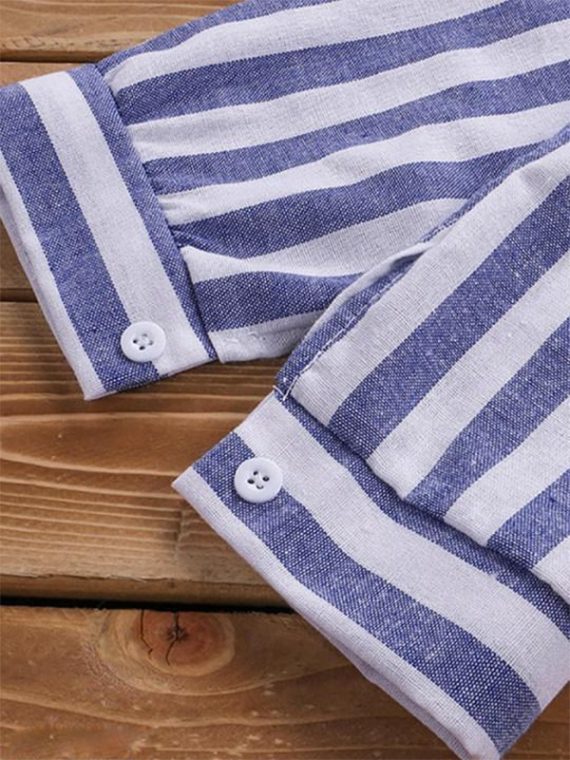Blue Stripe Lapel Blouse - Image 3