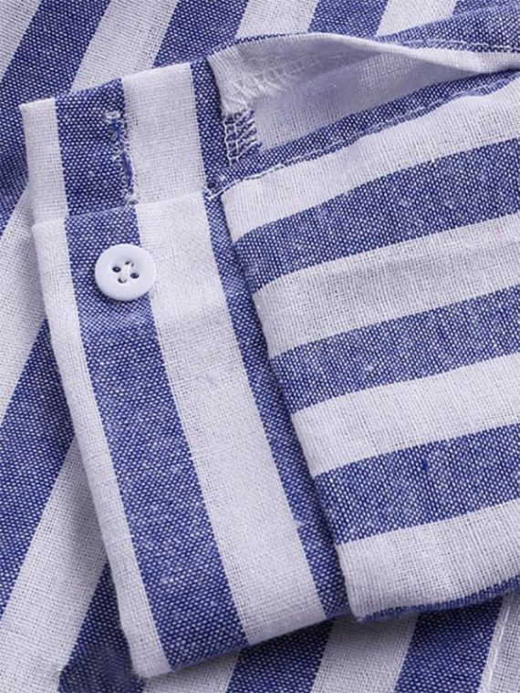 Blue Stripe Lapel Blouse - Image 4