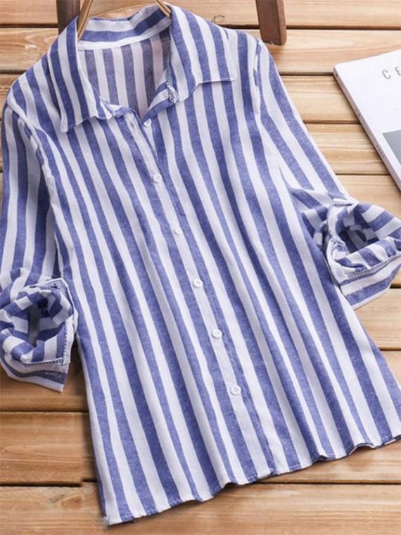 Blue Stripe Lapel Blouse