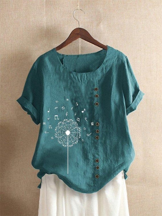 Dandelion Printed Round Neck Short Sleeve T-shirts