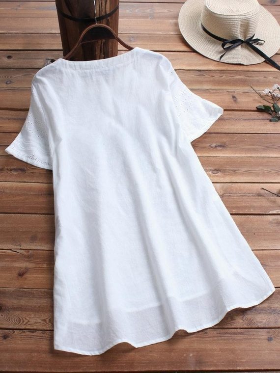 Bohemian Pullover Embroidery Casual Short Sleeve Blouse With Button - Image 2