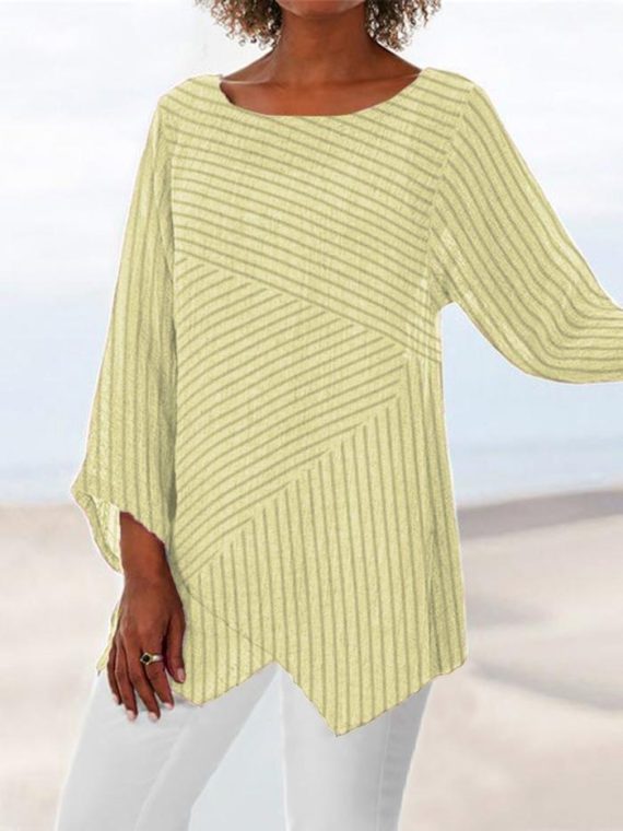 Casual Long Sleeve Crew Neck Stripe Printed Blouse & Shirts - Image 7