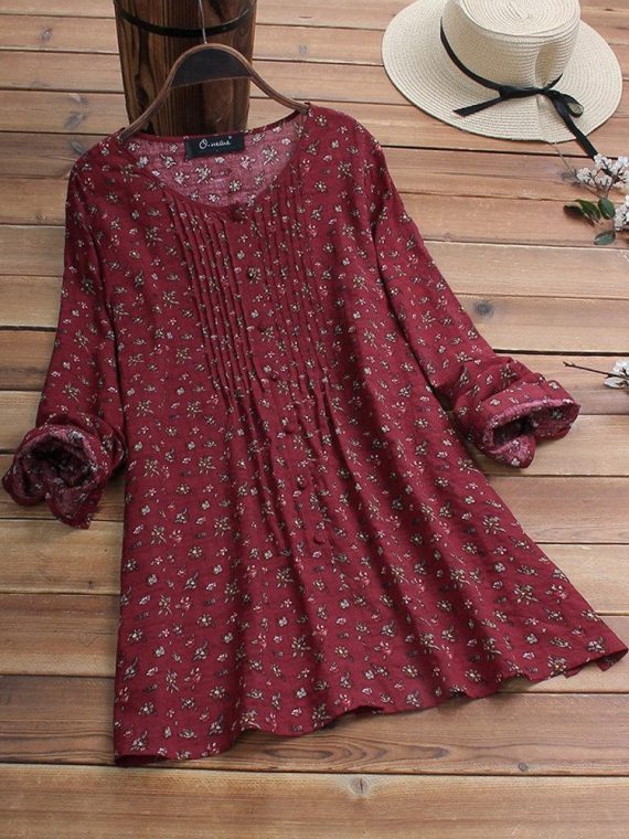 Casual Long Sleeve Floral Printed Blouse