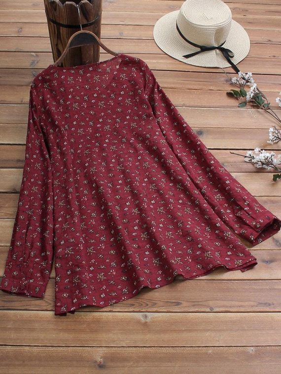 Casual Long Sleeve Floral Printed Blouse - Image 2
