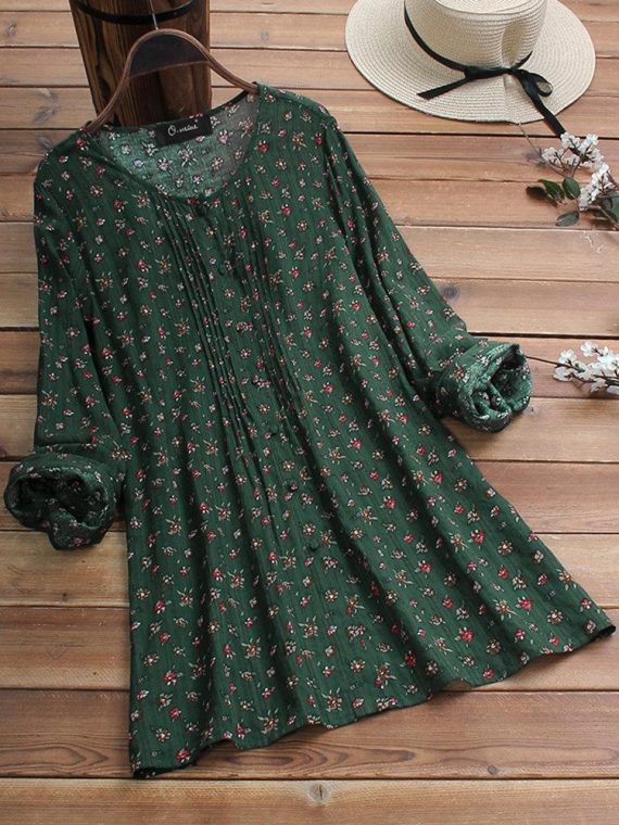 Casual Long Sleeve Floral Printed Blouse - Image 7