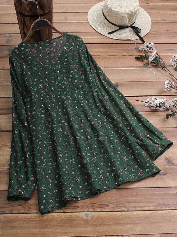 Casual Long Sleeve Floral Printed Blouse - Image 8