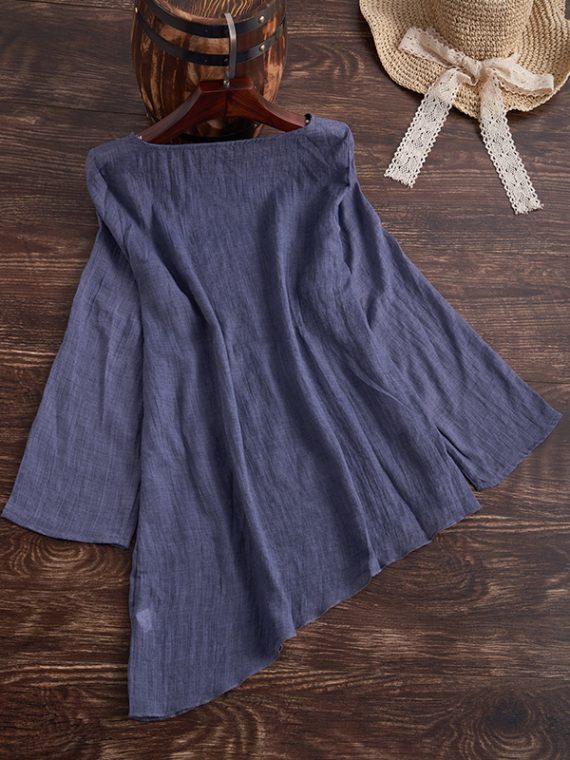 Crew Neck Printed Daily Long Sleeve Blouse - Image 6