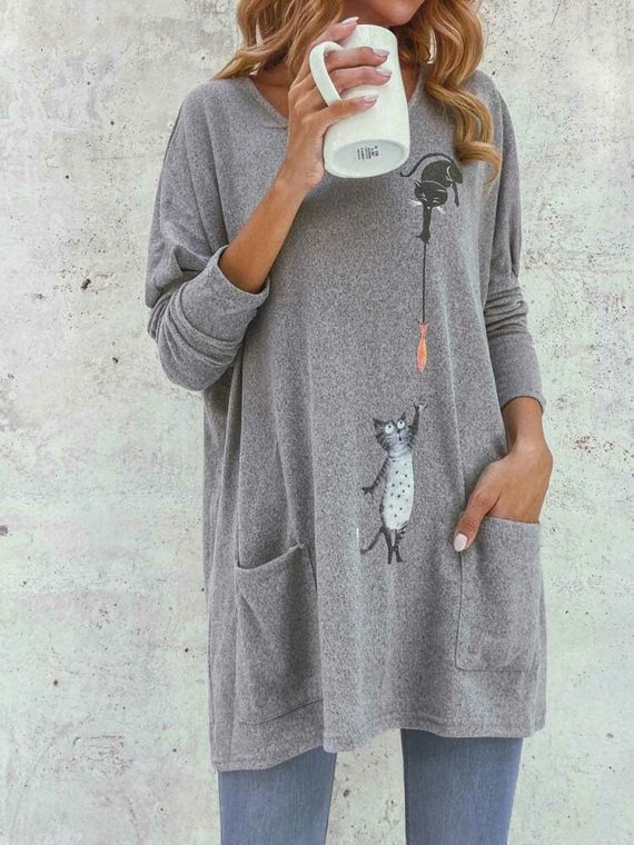 Casual Tops Long Sleeve V-neck Animal Printed Sweatshirts - Image 5