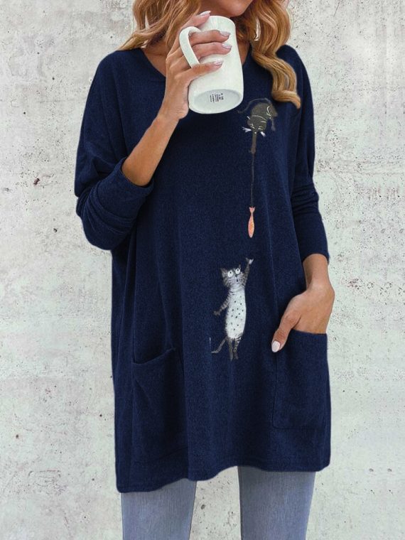Casual Tops Long Sleeve V-neck Animal Printed Sweatshirts