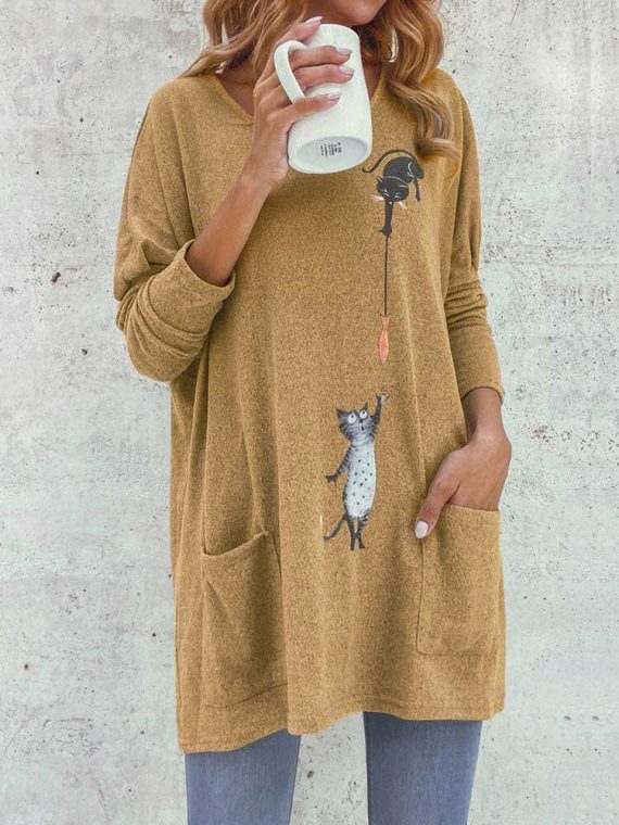 Casual Tops Long Sleeve V-neck Animal Printed Sweatshirts - Image 2