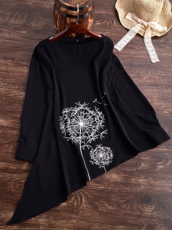 Black Sheer Neck Casual Floral Print Long Sleeve Tops - Image 3