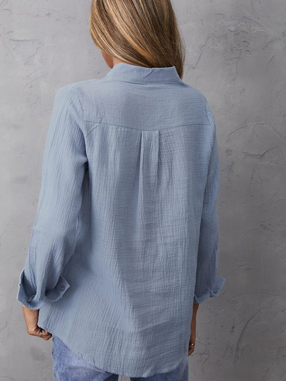 Casual Tops Long Sleeve V-neck Shirts With Pockets - Image 8