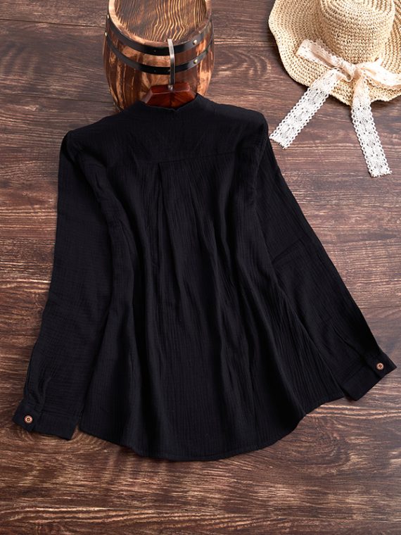 Casual Tops Long Sleeve V-neck Shirts With Pockets - Image 5