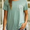 Army Green Round Neck Solid Casual Daily Short Sleeve T-shirt With Pocket